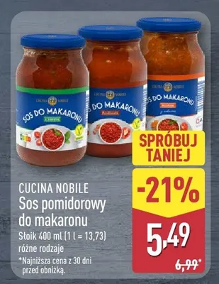 Sos pomidorowy do makaronu promocja w Aldi