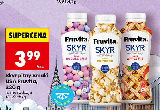 Skyr pitny Smaki USA popcorn Fruvita promocja w Biedronka