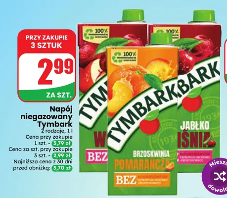 Napój niegazowany Tymbark brzoskwinia pomarańcza promocja w Dino