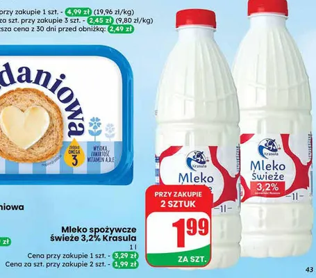 Mleko spożywcze świeże 3,2% promocja w Dino