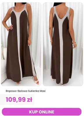 Sukienka maxi ModnaKiecka.pl brązowo-beżowa promocja w Modna Kiecka