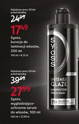 Wygładzająco-ochronne serum do włosów Syoss Intense Glaze High Concentration Serum promocja w Rossmann
