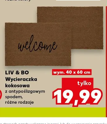 Wycieraczka kokosowa z antypoślizgowym spodem Liv & Bo 40x60 cm promocja w Kaufland