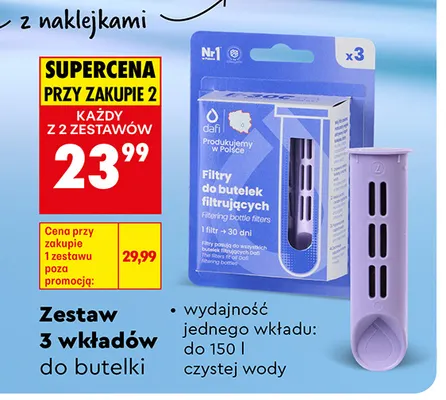 Filtry do butelek filtrujących Dafi promocja w Biedronka