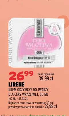 Krem odżywczy do twarzy dla cery wrażliwej Lirene promocja w Drogerie Natura