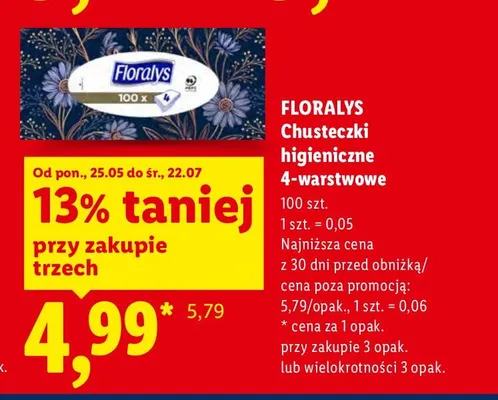 Chusteczki higieniczne 4-warstwowe Floralys promocja w Lidl