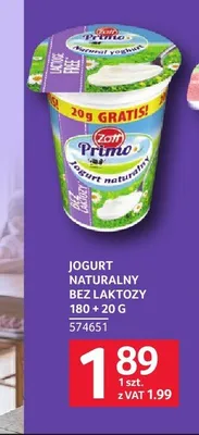 Jogurt naturalny Primo bez laktozy Zott promocja w Selgros