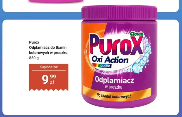 Odplamiacz do tkanin kolorowych w proszku Purox Oxi Action promocja w Dino