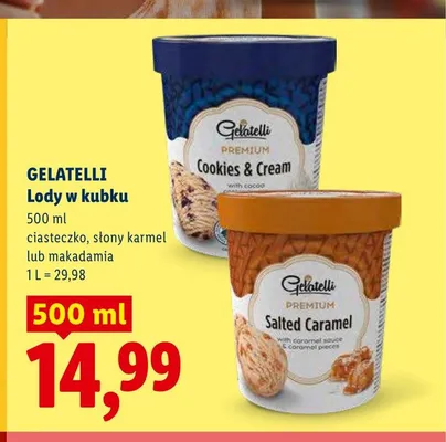 Lody w kubku GELATELLI ciasteczko promocja w Lidl