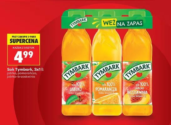 Sok jabłkowy 100% Tymbark promocja w Biedronka