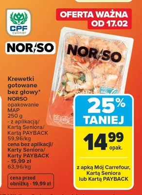 Krewetki gotowane bez głowy Norso promocja w Carrefour