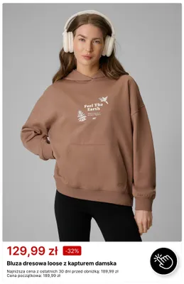 Bluza dresowa loose z kapturem damska 4F promocja w 4F