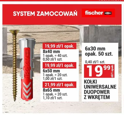 Kołki uniwersalne Duopower z wkrętem Fischer 8x40 mm promocja w Merkury Market