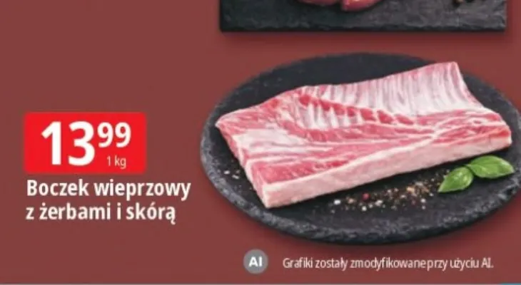 Boczek wieprzowy z żebrami i skórą promocja w Leclerc