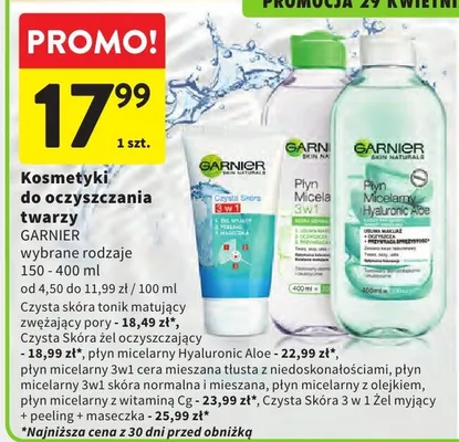 Kosmetyki do oczyszczania twarzy Garnier promocja w Intermarche