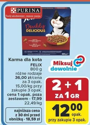 Karma dla kota Felix Doubly Delicious Purina promocja w Carrefour Market