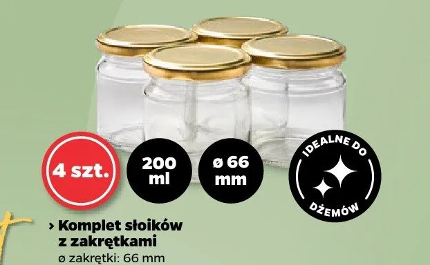 Komplet słoików z zakrętkami 4-pak 315 ml 82 mm promocja w Netto