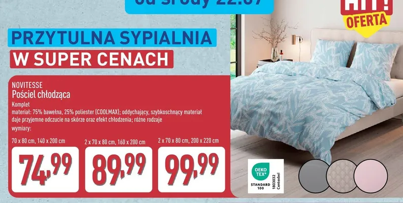 Pościel chłodząca Novitesse 140x200 cm promocja w Aldi