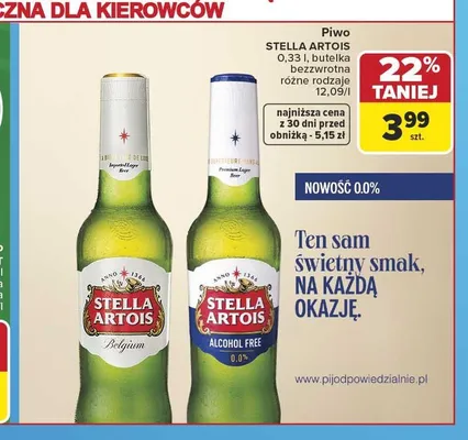Piwo bezalkoholowe Stella Artois Alcohol Free 0,0% promocja w Carrefour