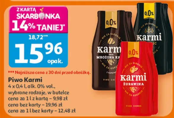Piwo Karmi 4 x 0.4 l alk. 0% vol. promocja w Auchan