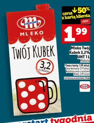 Mleko Twój Kubek 3,2% UHT promocja w TOPAZ