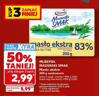 Masło ekstra Mazurski Smak 83% promocja w Kaufland