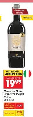 Wino Masso al Sole Primitivo Puglia czerwone półwytrawne promocja w Biedronka