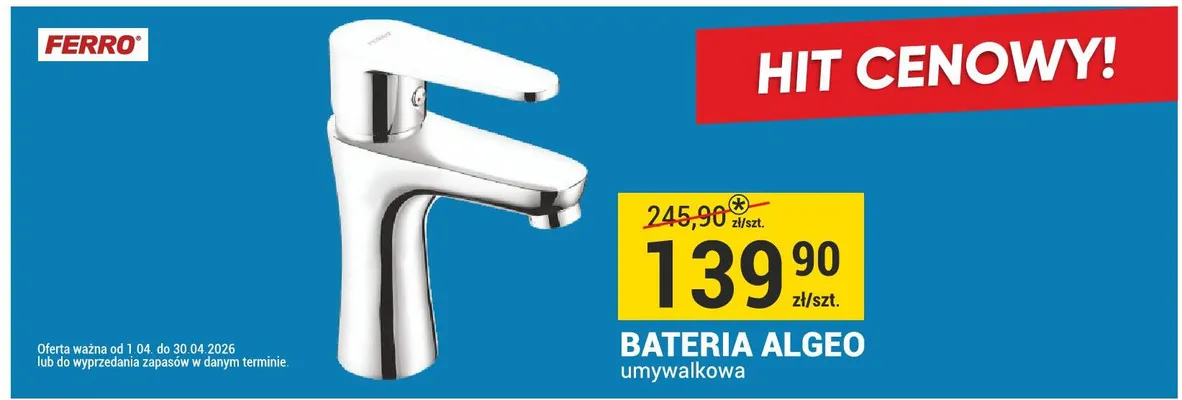 Bateria Algeo umywalkowa promocja w Merkury Market
