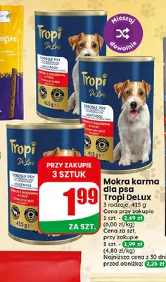 Mokra karma dla psa Tropi DeLux z wołowiną w sosie promocja w Dino