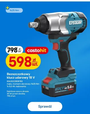 Bezszczotkowy klucz udarowy Erbauer promocja w Castorama