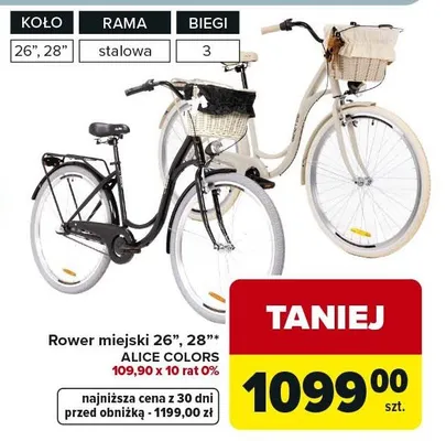 Rower miejski 26", 28" Alice Colors 109,90 x 10 rat 0% promocja w Carrefour