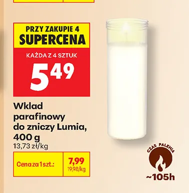 Wkład parafinowy do zniczy Lumía promocja w Biedronka