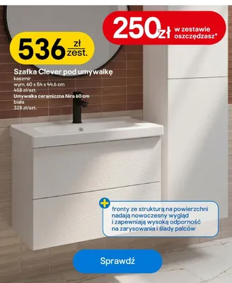 Zestaw szafka pod umywalkę Clever + umywalka ceramiczna Nira promocja w Castorama