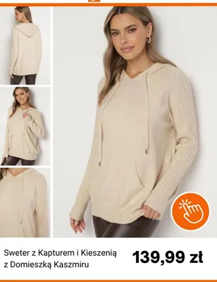Sweter z kapturem i kieszenią z domieszką kaszmiru Born2be promocja w Born2be