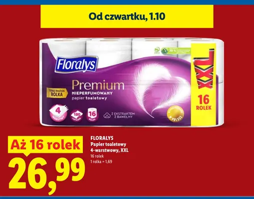 Papier toaletowy 4-warstwowy XXL 16-pak Floralys promocja w Lidl