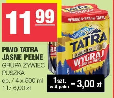 Piwo Tatra jasne pełne promocja w SPAR