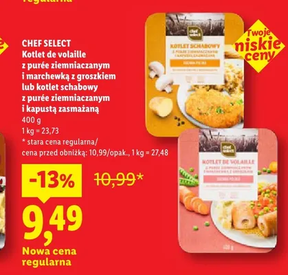 Kotlet de volaille z purée ziemniaczanym i marchewką z groszkiem Chef Select promocja w Lidl