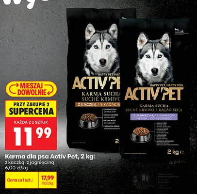 Karma sucha dla psa Activ'Pet z kaczką promocja w Biedronka