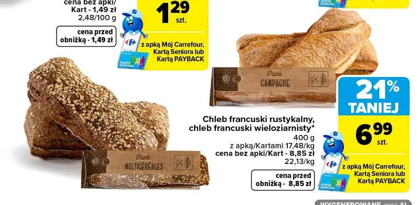 Chleb francuski wieloziarnisty Perenes promocja w Carrefour