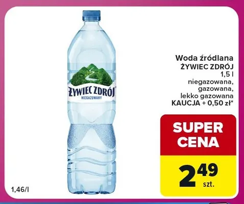 Woda źródlana gazowana Żywiec Zdrój lekko promocja w Carrefour Express