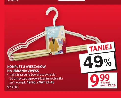 Komplet wieszaków na ubrania Vivess 8-pak promocja w Selgros
