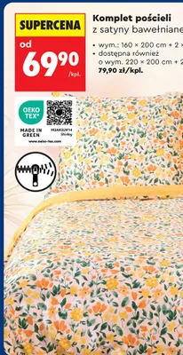 Komplet pościeli z satyny bawełnianej 160x200 cm + 2x 70x80 cm promocja w Biedronka