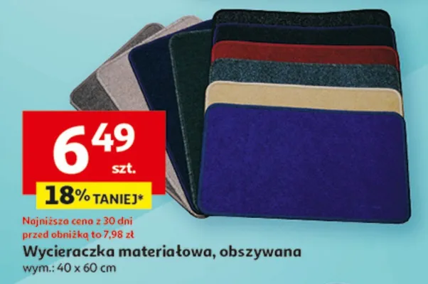 Wycieraczka materiałowa, obszywana wym.: 40 x 60 cm promocja w Auchan