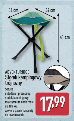 Stołek kempingowy trójnożny ADVENTURIDGE promocja w Aldi