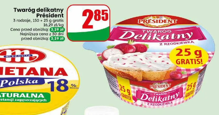 Twaróg delikatny Président z rzodkiewką promocja w Dino