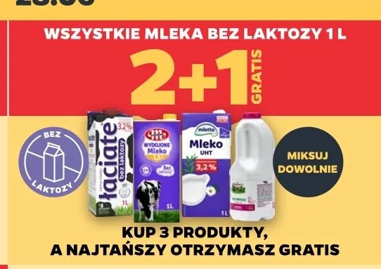 Mleko Wydojone bez laktozy 1,5% promocja w Netto
