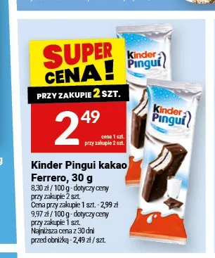 Batonik mleczny Kinder Pingui kakao Ferrero promocja w Twój Market