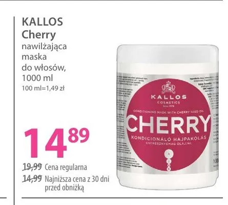 Maska do włosów Kallos Cherry promocja w Hebe