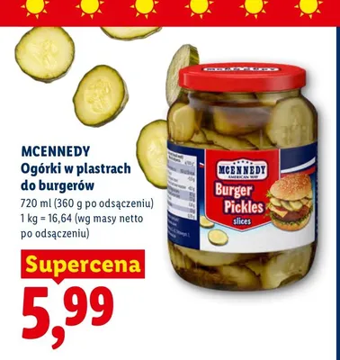 Ogórki w plastrach do burgerów McEnnedy promocja w Lidl
