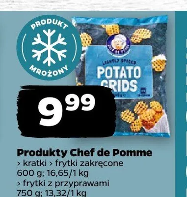 Produkty Chef de Pomme frytki z przyprawami mrożone promocja w Netto